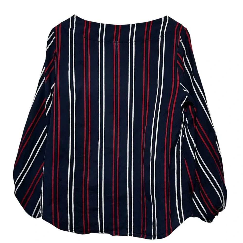 CABI Balloon Sleeve Stripe Blouse Preppy Coastal Minimalist Navy Red - Picture 3 of 7